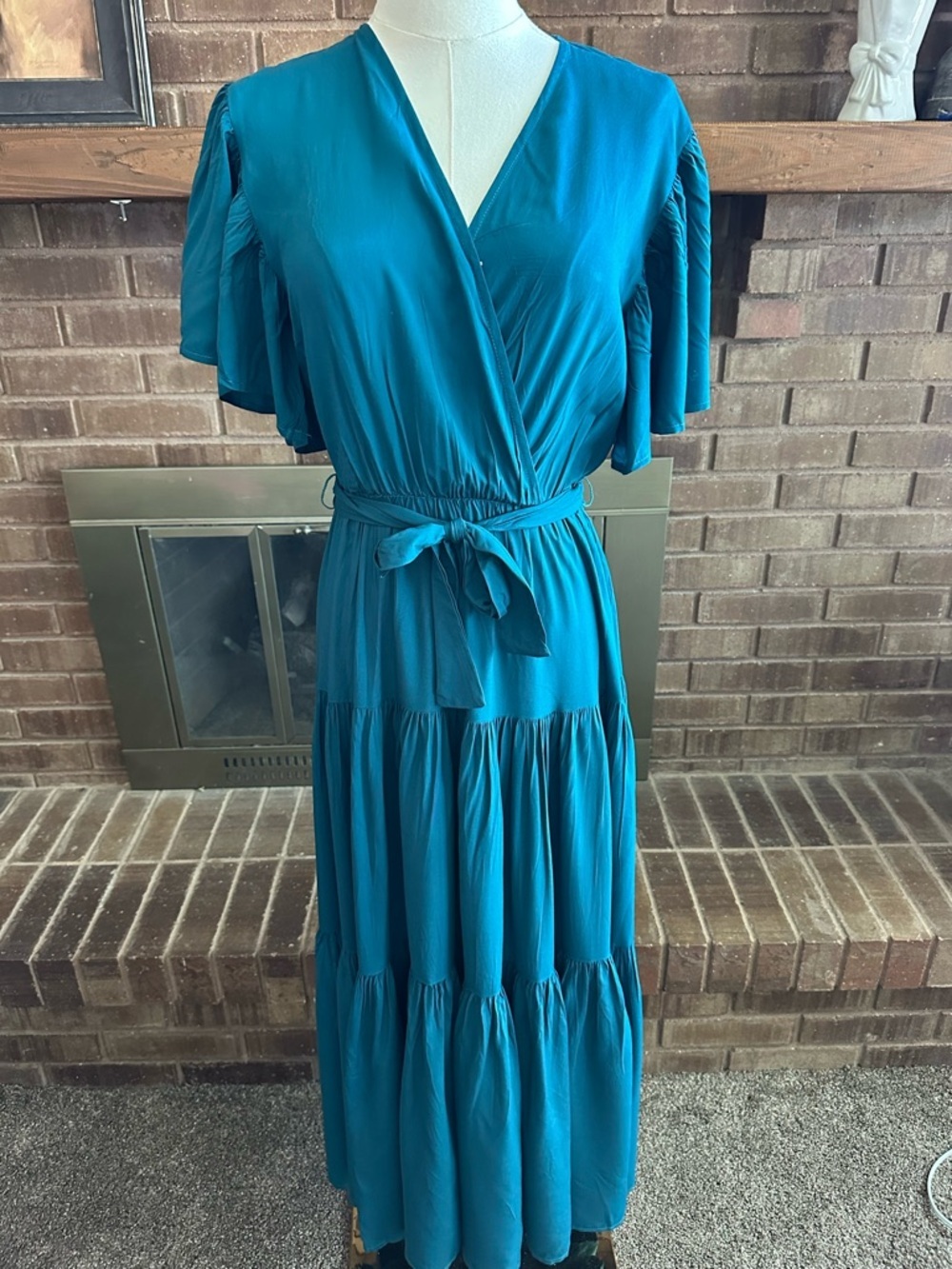 NWT Petal & Pup Teal Wrap Midi Dress | Romantic Boho Coastal Vibes Size S - Picture 2 of 6